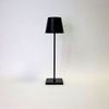Vera Black Poldina Pro Table Lamp angled slightly from back against plain background