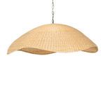 Curved rattan pendant viewed from below with chain extending upward