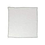 Square white linen napkin with subtle green edged border, hand woven fabric