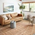 Bodhi Natural rug styled in modern living room with tan sofa and large window