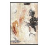 Abstract Rogue framed painting with warm multicolor strokes of red, black, and beige in a sleek black frame