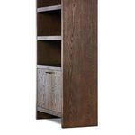 Oblique side view emphasizing cabinet door hardware and frame thickness on Torrington Bookcase
