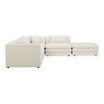 Side view of sectional showing slim squared armrest and layered seat cushions