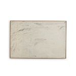 Abstract expressionist painting with light background and faint, sketchy black and brown mark making within thin wooden frame