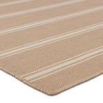 Close-up showing flatwoven texture and detailed beige and ivory stripes edging of rug
