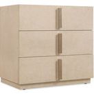 Westwood nightstand with three spacious drawers in polished limestone oak veneer and radiant plated bar handles