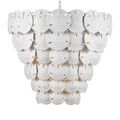 Tulum chandelier angled side view with clear white discs layered in rows