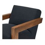 Close-up on upper seat and back cushions with visible wood grain on armrest edges