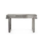 Rear view showing continuous hair-on-hide texture wrapping the desk legs and back