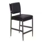 Ebony black leather stool angled view highlighting padded seat and backrest