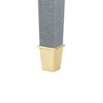 Close-up of brass cap detail on tapered leg with washed linen finish