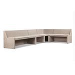 L-shaped dining banquette shown from opposite side angle highlighting continuous rattan weave