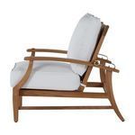 Close detail of armrest corner with layered teak wood and smooth finish