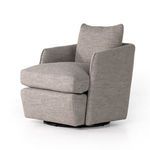 Gray woven fabric Whittaker Swivel Chair with plush cushion and curved armrests on a black swivel base