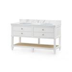 Sienna table base with marble top and backsplash added, displaying white lacquer finish and nickel hardware