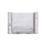 Top view showing rectangular scroll tray shape with rolled sides and textured metallic surface