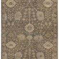 Traditional gray and cream hand-knotted rug with floral Oushak motifs and decorative border, 9 by 12 feet