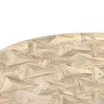 Close-up of table top edge showing smooth rounded contour and geometric parquet design