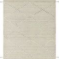 Ivory and light grey hand-knotted Moroccan style rug with linear and braided diamond pattern and fringed edges