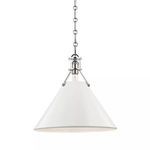 Large pendant with white conical shade and polished metal chain suspension