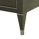 Close-up of tapered leg with satin bronze accent cap on the bottom