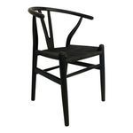Side angled view showing chair's armrest curve and the weave detail of the seat