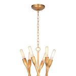 Top view detail of brass ceiling mount and chain suspension attached to chandelier