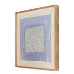 angled side view showing the depth of natural wood frame and layering of the painting’s textured surface