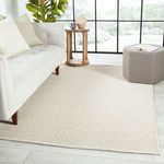 Raynor rug displayed in living room setting under sofa and ottoman with sunlight through large window