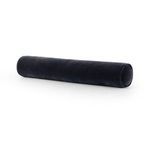 Long navy wool velvet bolster pillow with smooth cylindrical shape and hidden zipper