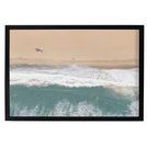 Aerial view of beach and ocean waves in black framed fine art print