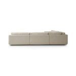 Back view of basketweave fabric sectional showing clean lines of modular pieces