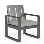 Redondo Dining Chair in powder coated aluminum with wide slat back and hand-brushed Slate finish, gray seat cushion
