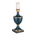 Travelogue lamp base without shade, showing white cylindrical light and gold accents
