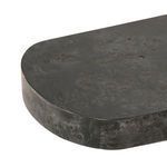 Close-up of Casey Side Table top shelf surface showing dark stained burl wood texture