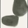 abstract painting Mossy Pebbles II with three soft-edged organic shapes in muted green hues on a light background