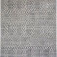 Rectangular hand-knotted gray rug with geometric linear pattern in charcoal and earthy gray.