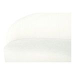 Close-up of sofa seat and back revealing thick cushioning and textured boucle fabric