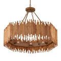 Chandelier viewed from an alternate side angle emphasizing bamboo rib design