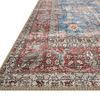 Close-up of Loren Blue / Brick Rug corner showing detailed red border and textured edge stitching