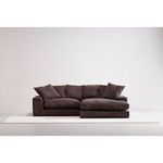 sectional styled in minimalist room with white rug and plain wall background