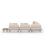 Back view revealing the sectional's rear cushions and solid black legs supporting the frame