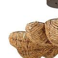 Close-up side angle showing texture and cylindrical shape of small mango-wood beads on metal wire frame