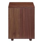 Back view of Osamu nightstand showing walnut wood panel attached with visible screws