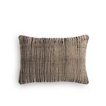 Handwoven rectangular wool pillow with black and natural cotton yarns creating a textured vertical stripe pattern