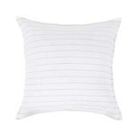 Square white linen pillow with subtle horizontal natural-colored stripes from Blake Linen Collection