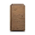 Side profile of dresser showing smooth oak veneer with natural grain patterns