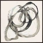 Evaluate II black and white abstract painting with bold swirling brushstrokes in a simple black frame