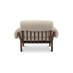 Back view of chair isolated on white background displaying wood spindle back