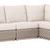 Extended modular sofa arrangement with six cushions, angled corner piece included